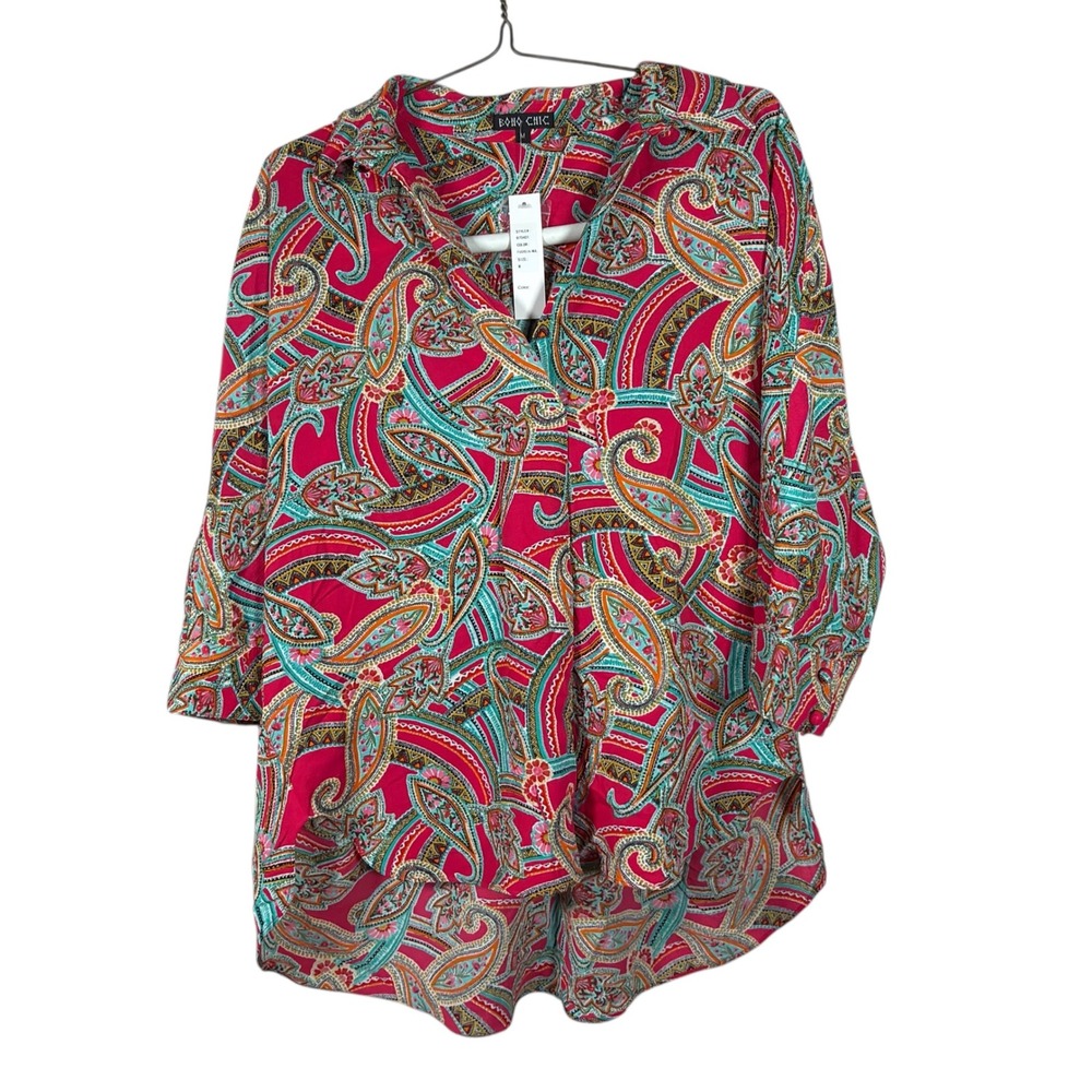 NEW Boho Chic Womens‎ Pink Paisley Print Tunic Blouse Shirt Size M NWT Flowing